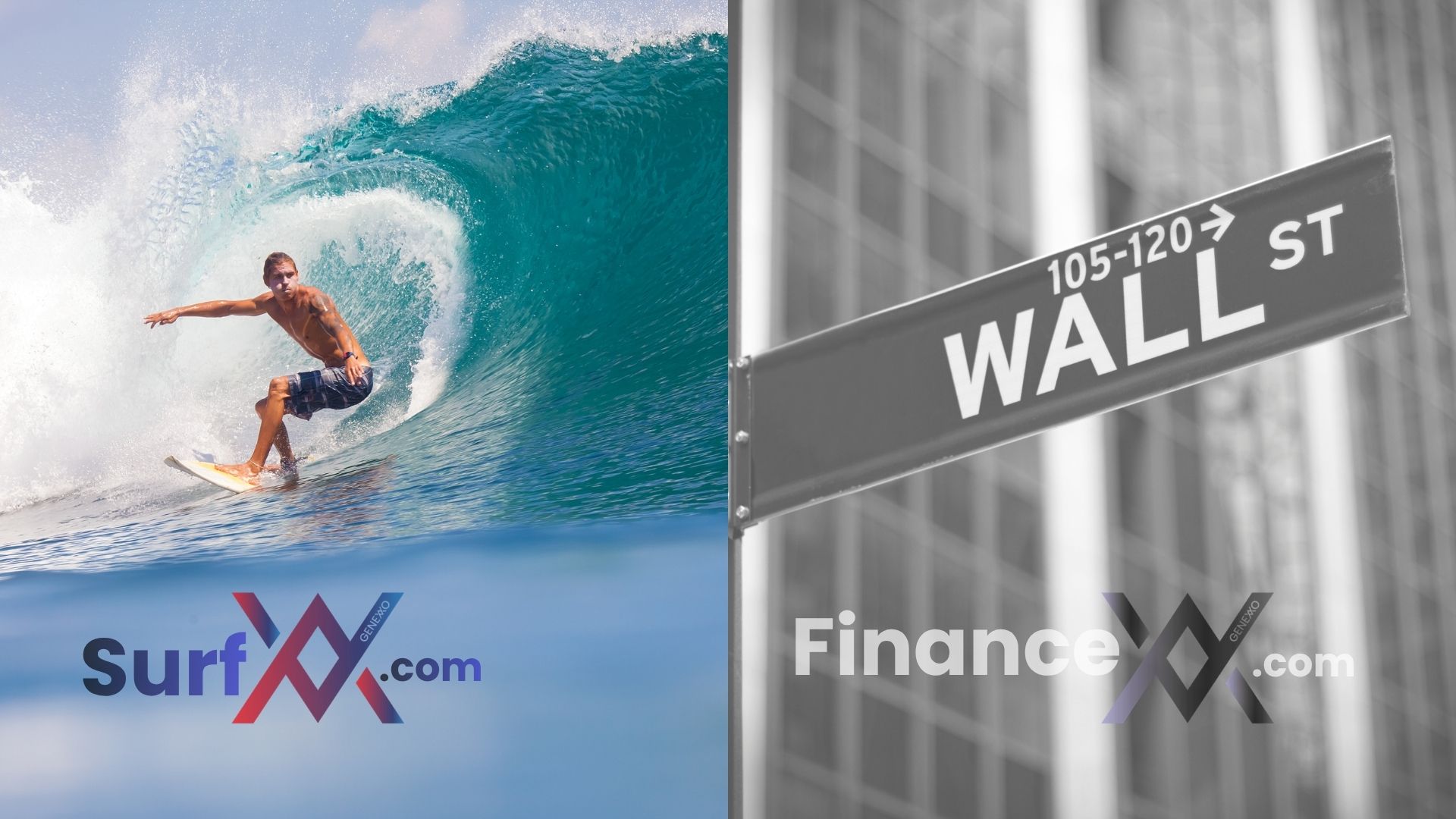 SurfXX.com and FinanceXX.com — one signature, two visual identities